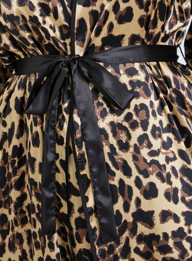 Take Two Plus Size Women Leopard Print Robe and Satin Slip Dress